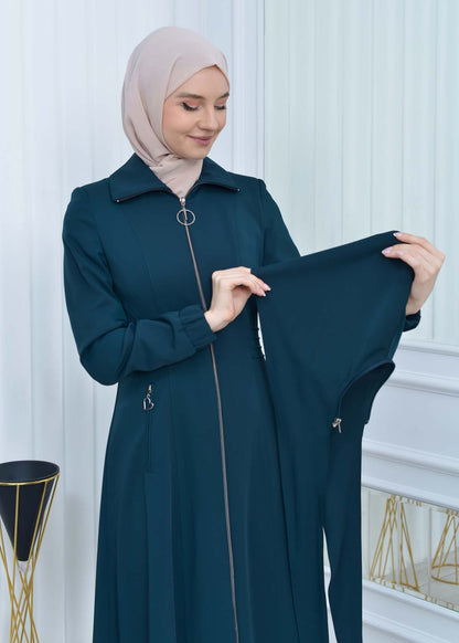 Langer brada-Mantel mit abnehmbarer Kapuze 1213 - Türkis