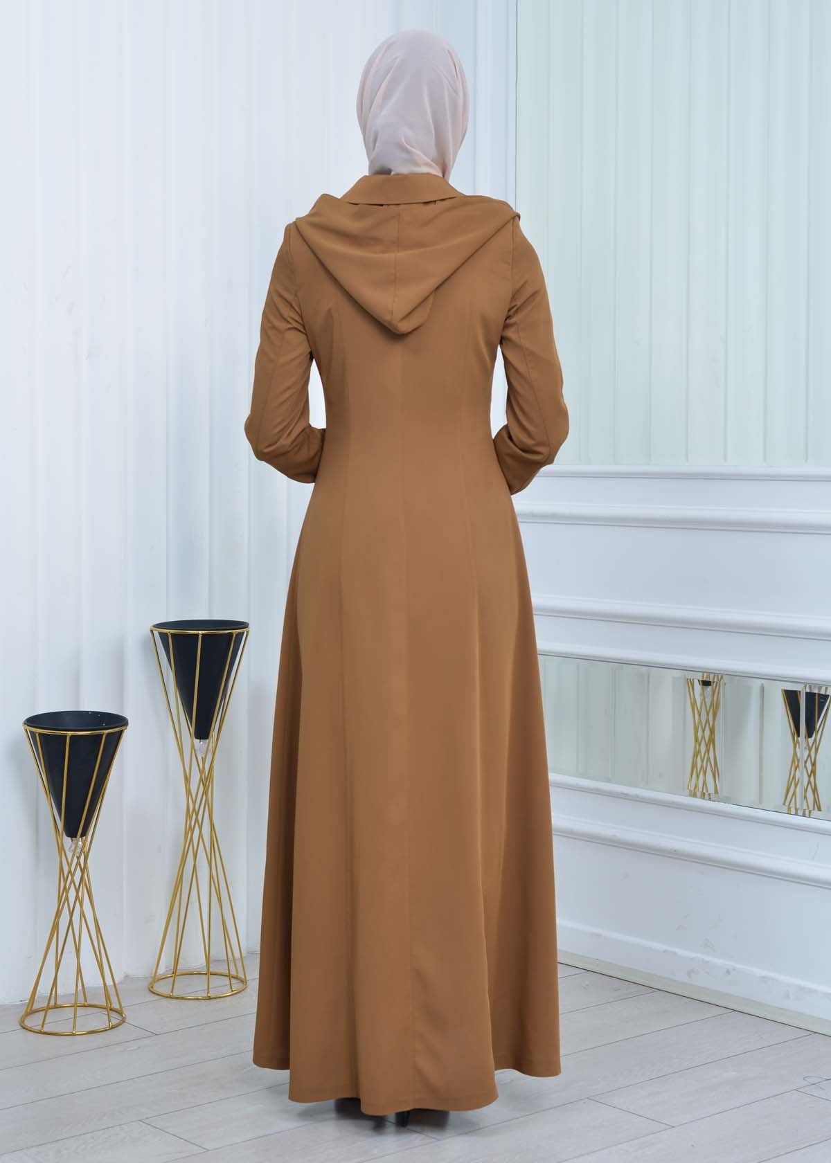 Langer brada-Mantel mit abnehmbarer Kapuze 1213 - Cognac