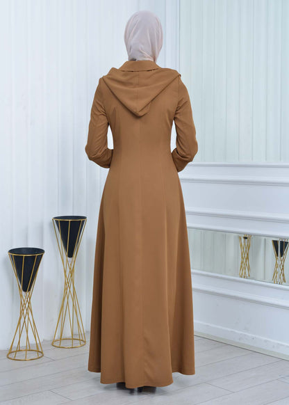 Langer brada-Mantel mit abnehmbarer Kapuze 1213 - Cognac