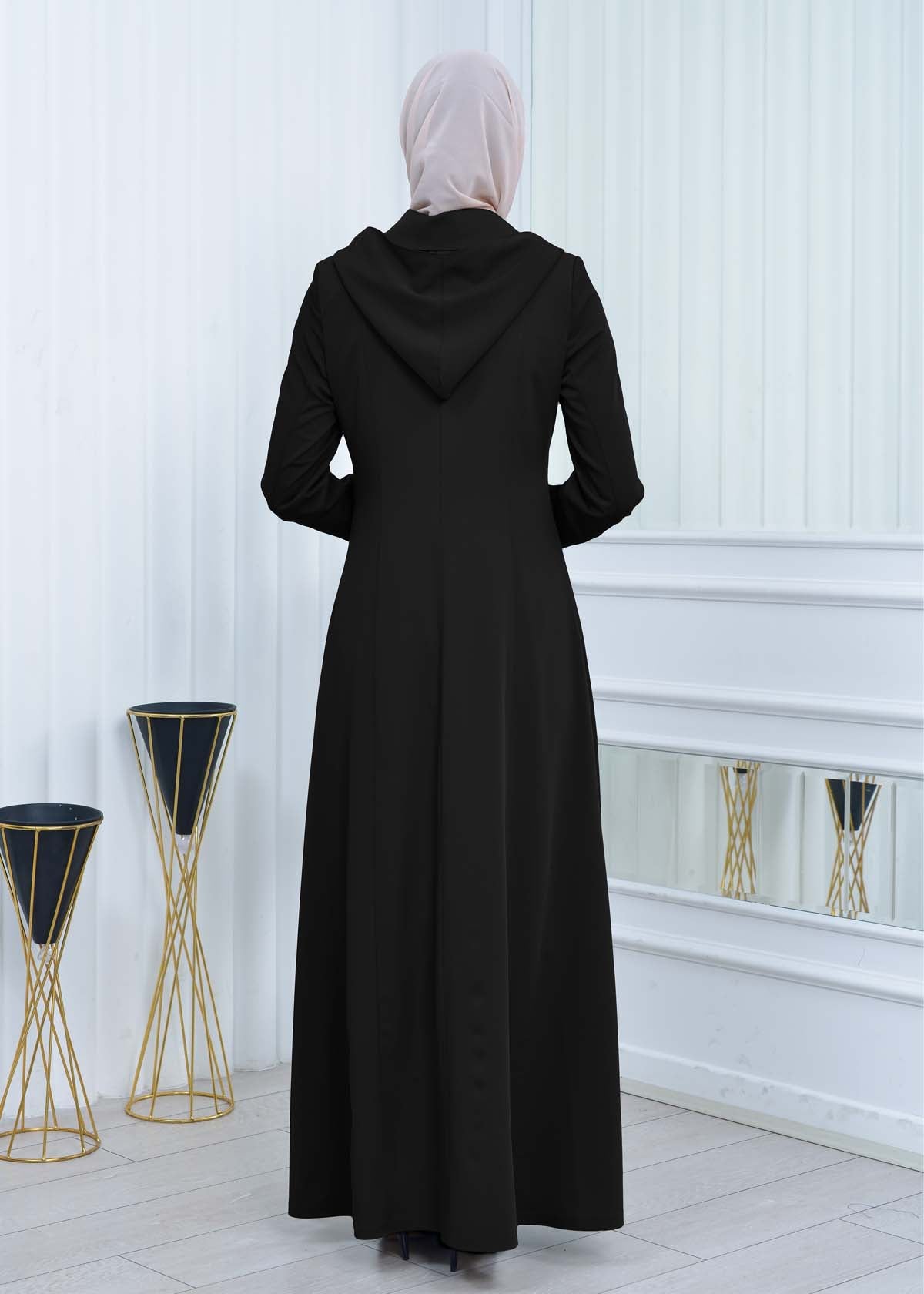 Langer brada-Mantel mit abnehmbarer Kapuze 1213 - Schwarz