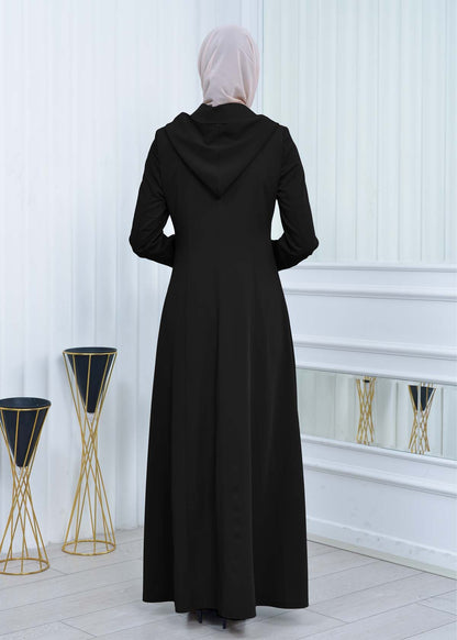 Langer brada-Mantel mit abnehmbarer Kapuze 1213 - Schwarz