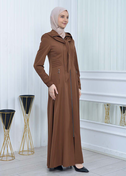 Langer brada-Mantel mit abnehmbarer Kapuze 1213 - Braun