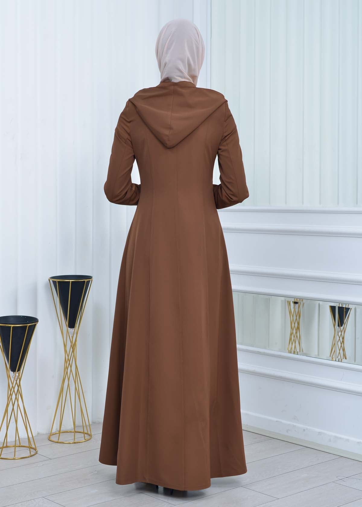 Langer brada-Mantel mit abnehmbarer Kapuze 1213 - Braun