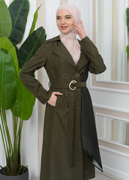 Wasserabweisender Parachute-Trenchcoat mit Satinfutter 1347 - Khaki