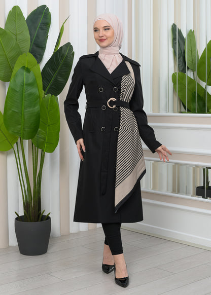 Wasserabweisender Parachute-Trenchcoat mit Satinfutter 1347 - Schwarz