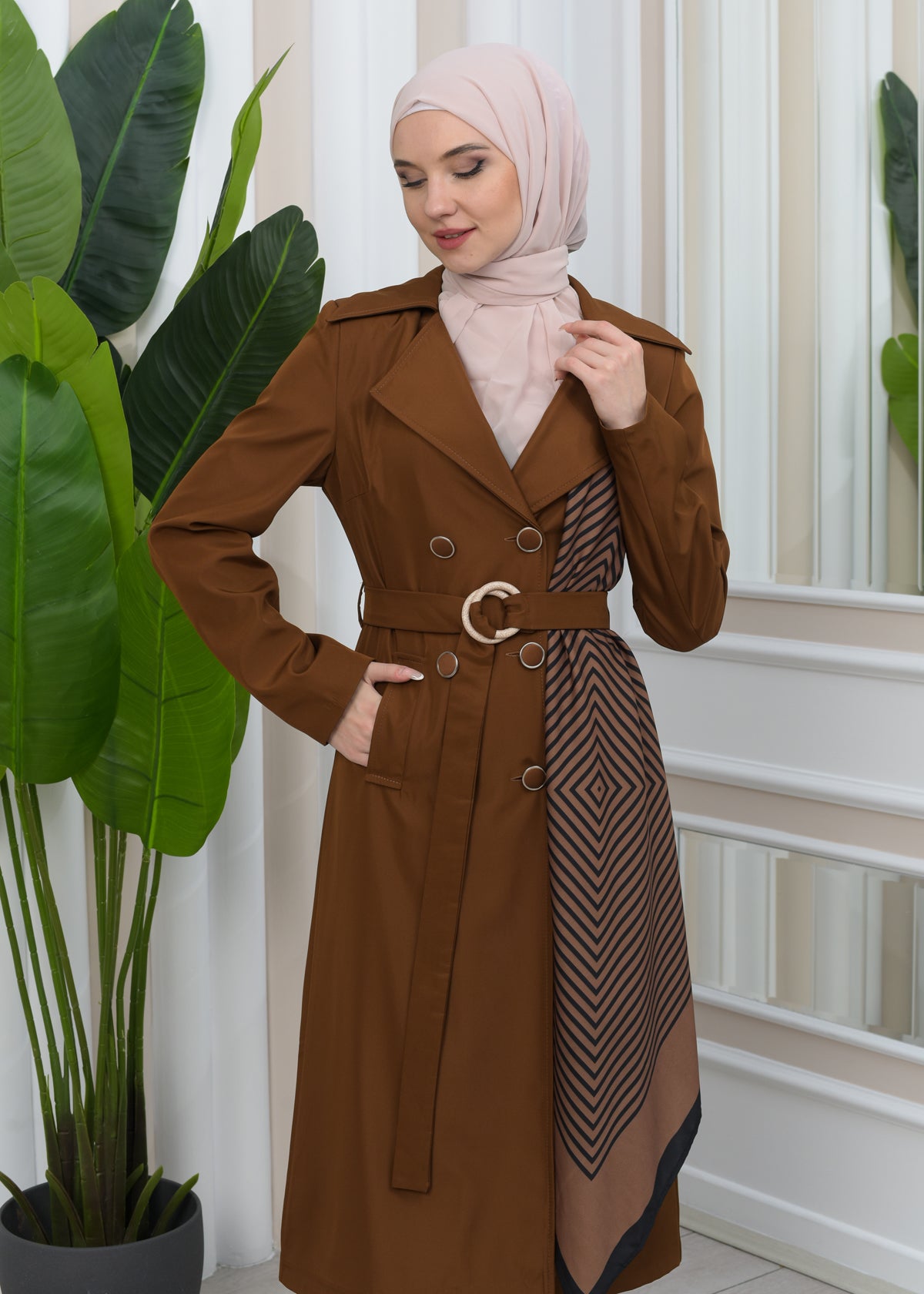 Wasserabweisender Parachute-Trenchcoat mit Satinfutter 1347 - Braun