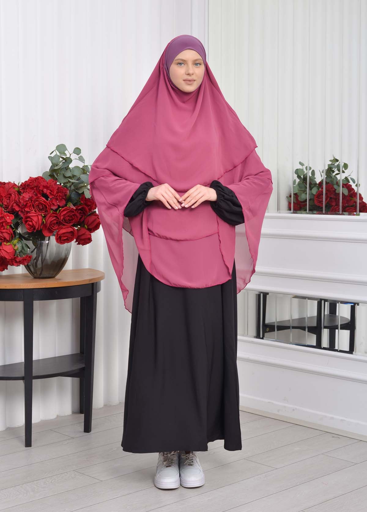 Chiffon Hijab Ready Made Veiled Practical Scarf 3 Layer - Cover Souffle 827 - Fuchsia
