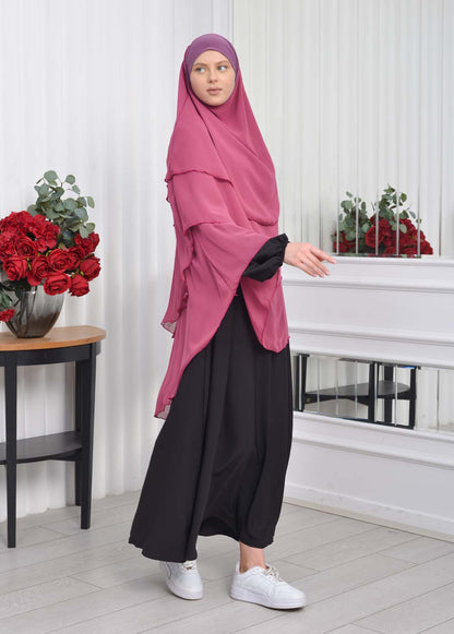 Chiffon Hijab Ready Made Veiled Practical Scarf 3 Layer - Cover Souffle 827 - Fuchsia