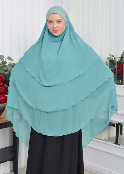Chiffon Hijab Ready Made Veiled Practical Scarf 3 Layer - Cover Souffle 827 - Dunkelminze