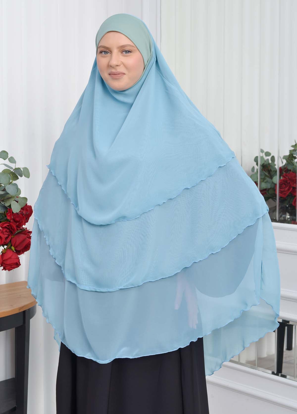 Chiffon Hijab Ready Made Veiled Practical Scarf 3 Layer - Cover Souffle 827 - Mint
