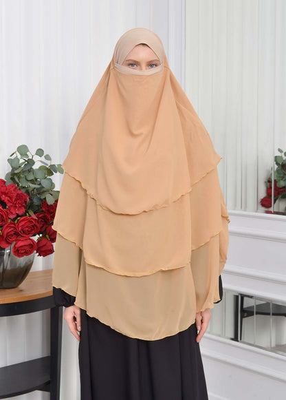 Chiffon Hijab Ready Made Veiled Practical Scarf 3 Layer - Cover Souffle 827 - Lachs
