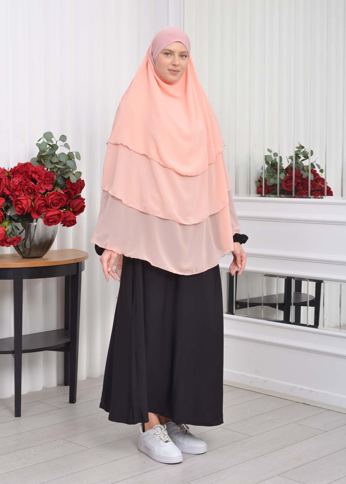 Chiffon Hijab Ready Made Veiled Practical Scarf 3 Layer - Cover Souffle 827 - Puder