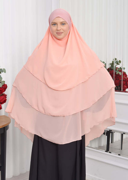 Chiffon Hijab Ready Made Veiled Practical Scarf 3 Layer - Cover Souffle 827 - Puder