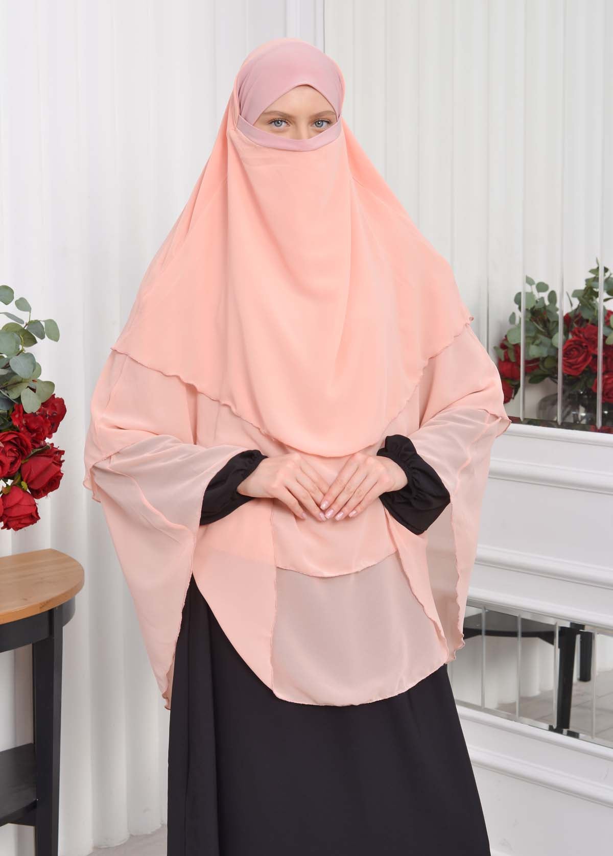 Chiffon Hijab Ready Made Veiled Practical Scarf 3 Layer - Cover Souffle 827 - Puder