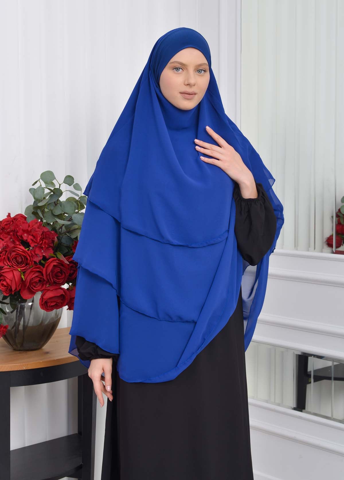 Chiffon Hijab Ready Made Veiled Practical Scarf 3 Layer - Cover Souffle 827 - Blau