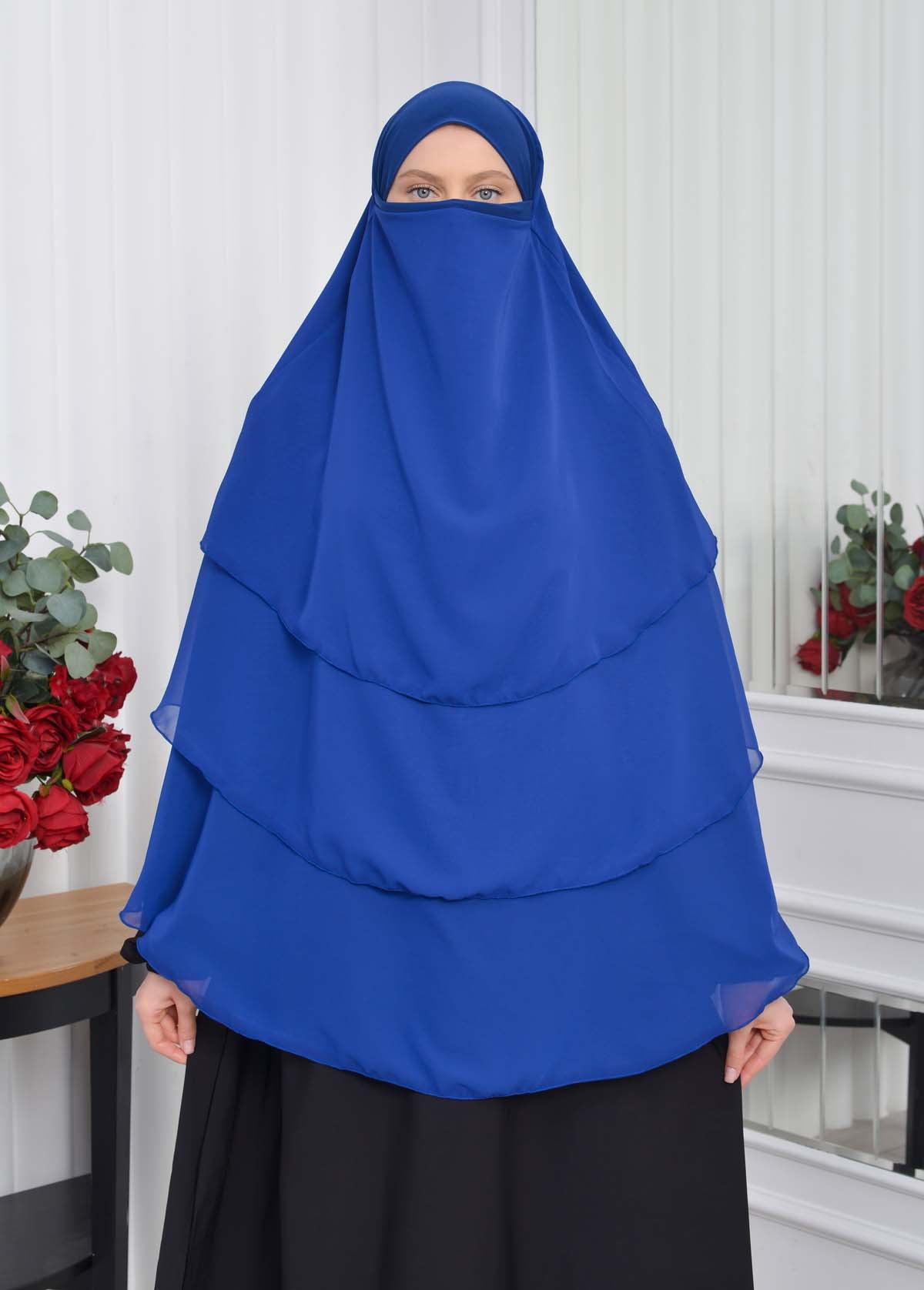 Chiffon Hijab Ready Made Veiled Practical Scarf 3 Layer - Cover Souffle 827 - Blau