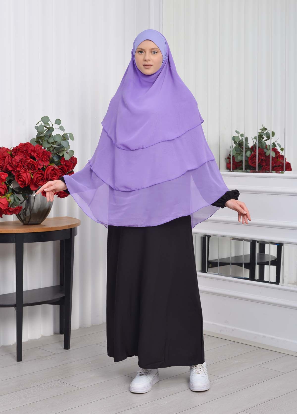 Chiffon Hijab Ready Made Veiled Practical Scarf 3 Layer - Cover Souffle 827 - Flieder
