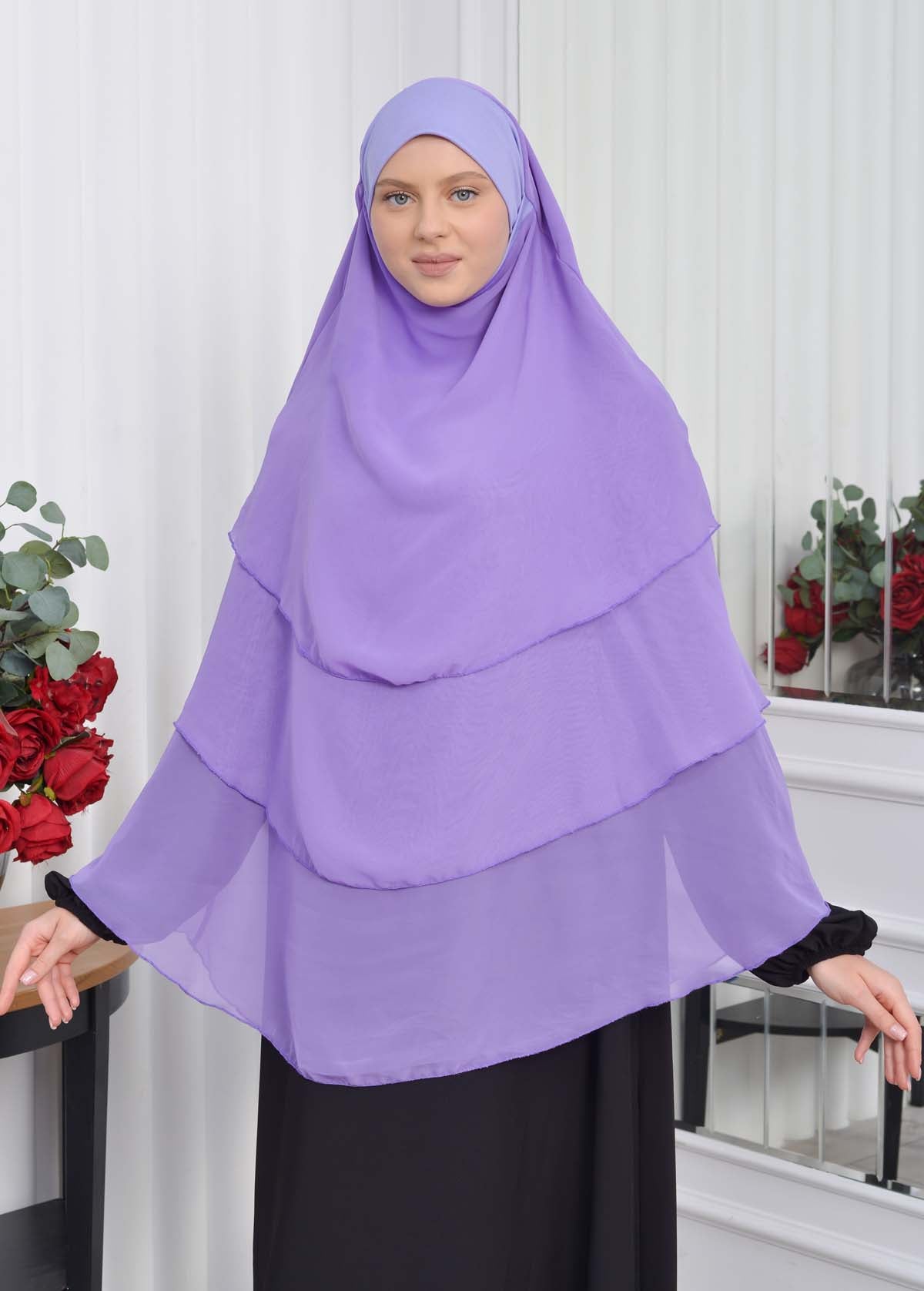 Chiffon Hijab Ready Made Veiled Practical Scarf 3 Layer - Cover Souffle 827 - Flieder