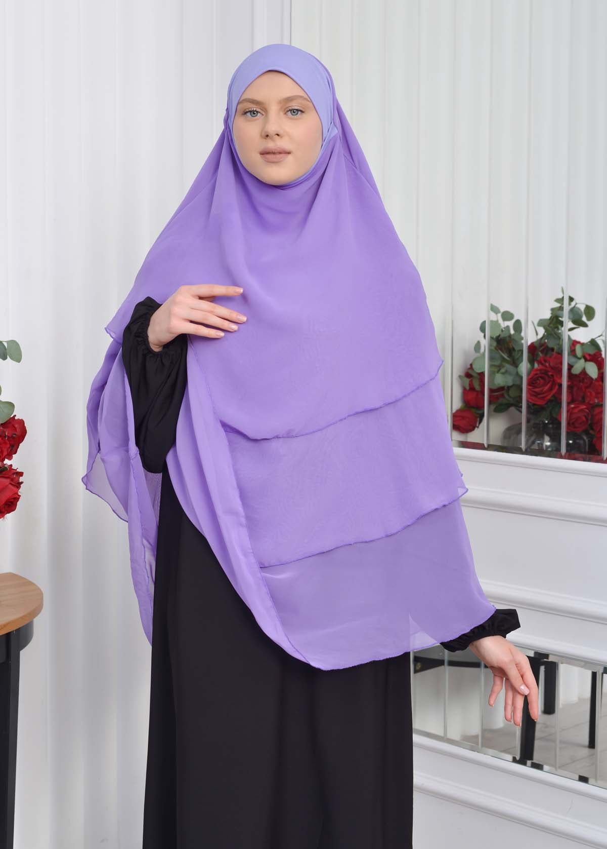 Chiffon Hijab Ready Made Veiled Practical Scarf 3 Layer - Cover Souffle 827 - Flieder