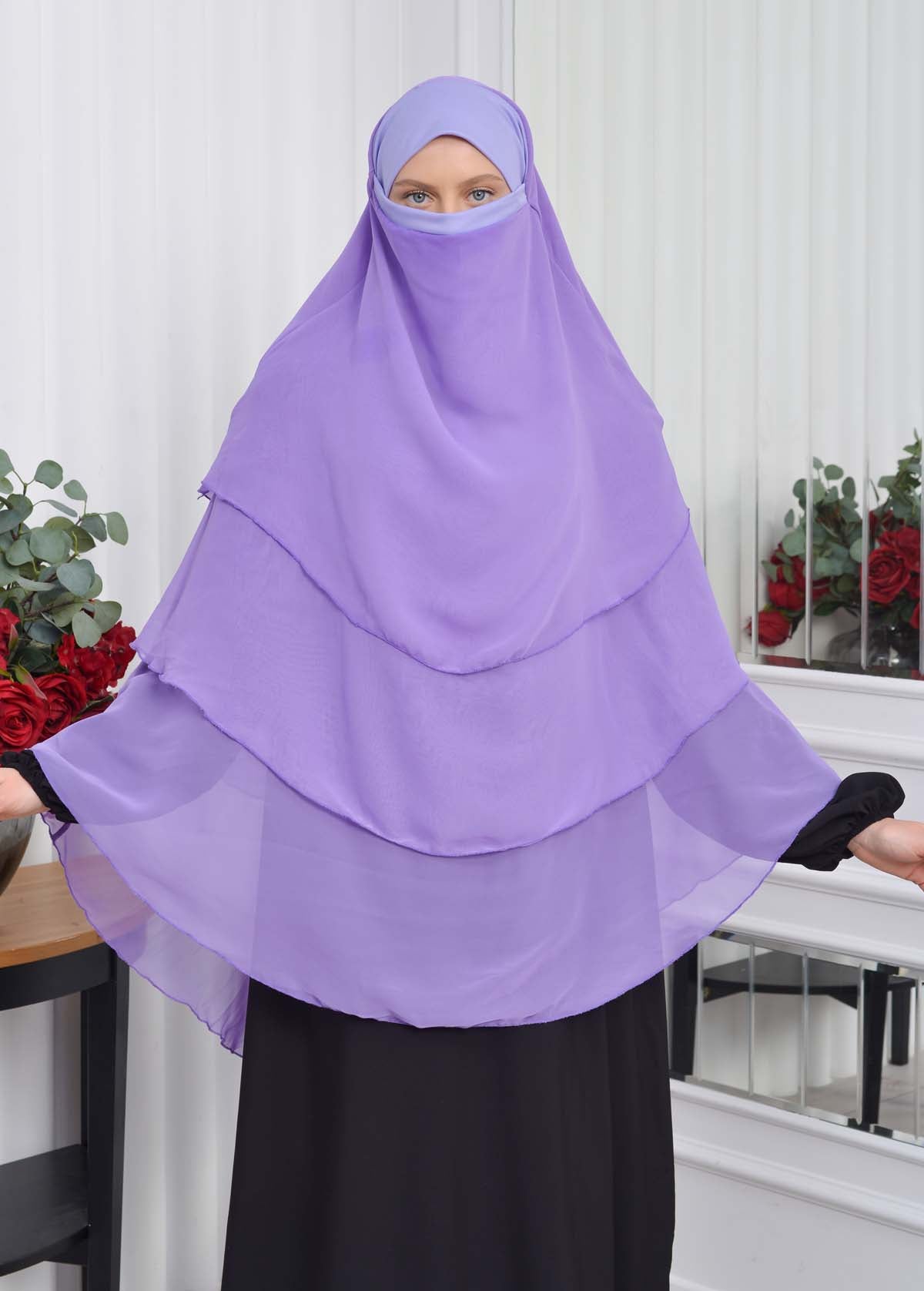 Chiffon Hijab Ready Made Veiled Practical Scarf 3 Layer - Cover Souffle 827 - Flieder