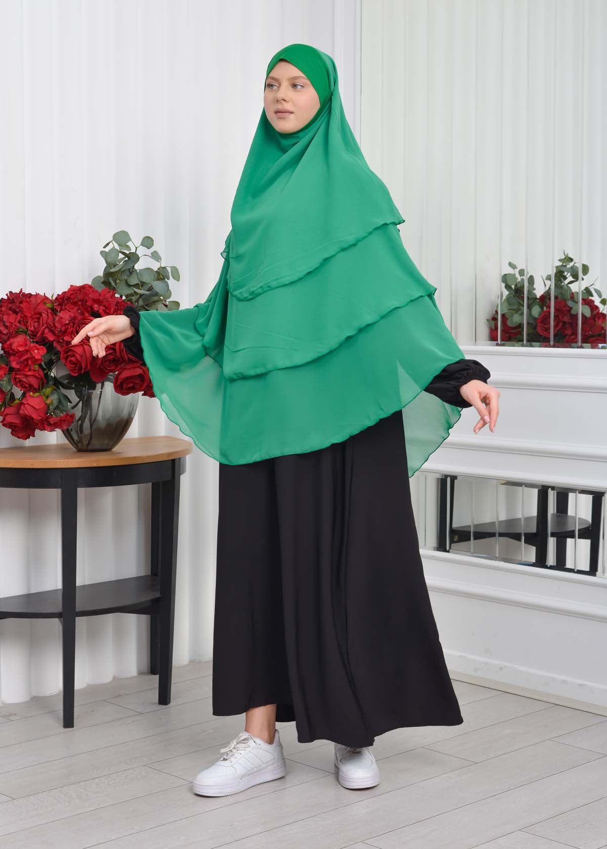 Chiffon Hijab Ready Made Veiled Practical Scarf 3 Layer - Cover Souffle 827 - Grün