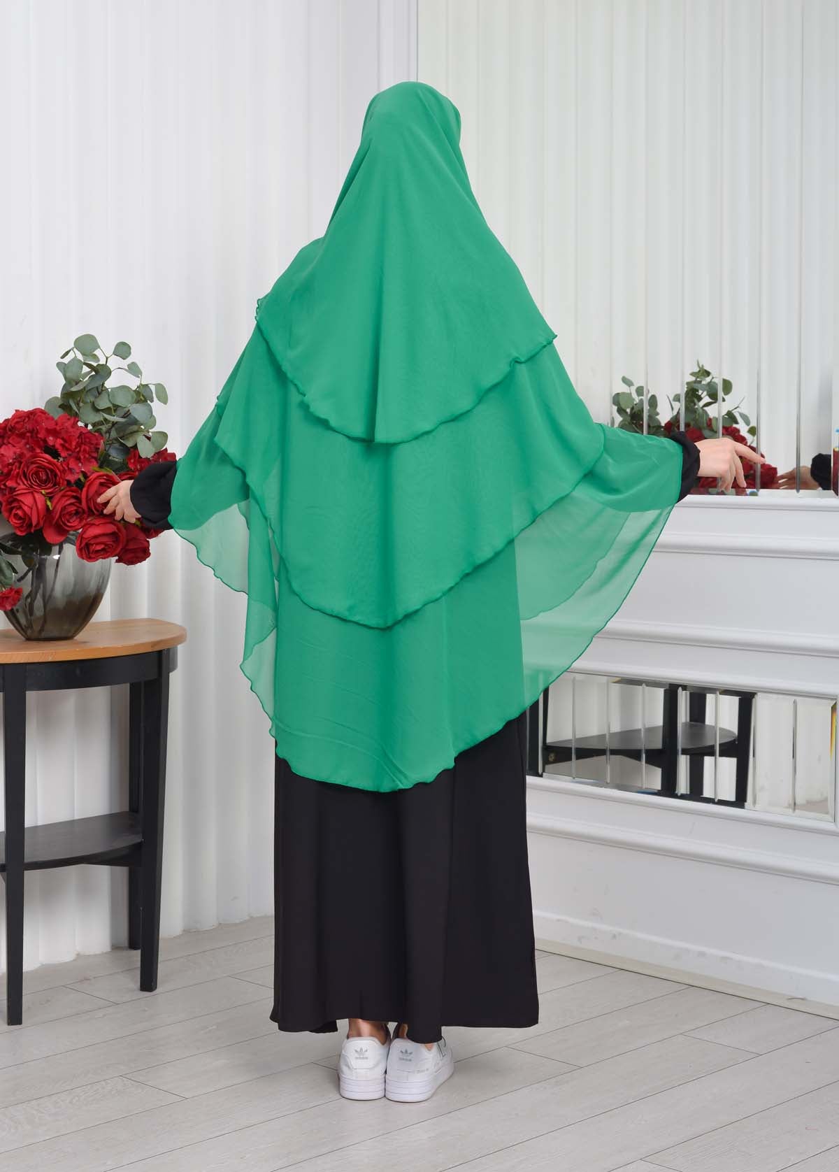 Chiffon Hijab Ready Made Veiled Practical Scarf 3 Layer - Cover Souffle 827 - Grün