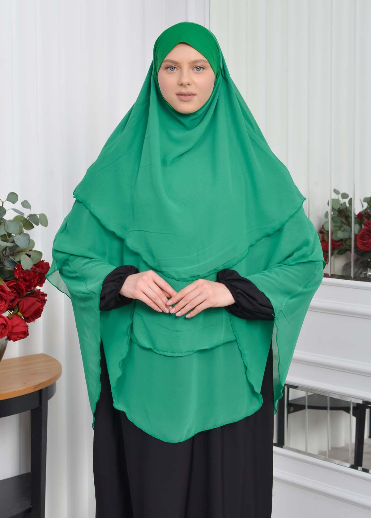Chiffon Hijab Ready Made Veiled Practical Scarf 3 Layer - Cover Souffle 827 - Grün
