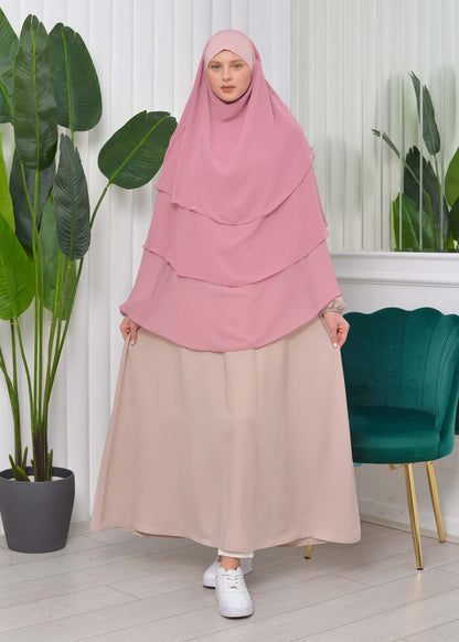Chiffon Hijab Ready Made Veiled Practical Scarf 3 Layer - Cover Souffle 827 - Rosa