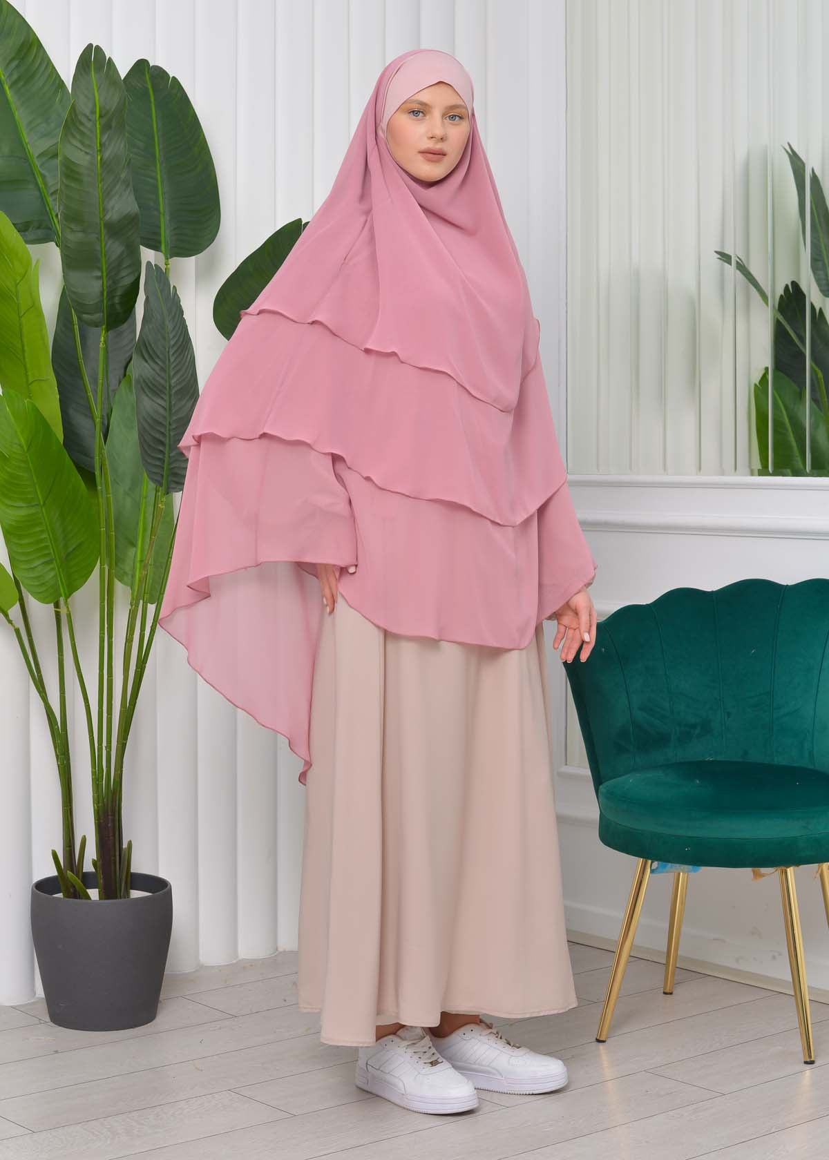 Chiffon Hijab Ready Made Veiled Practical Scarf 3 Layer - Cover Souffle 827 - Rosa