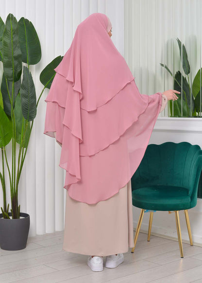 Chiffon Hijab Ready Made Veiled Practical Scarf 3 Layer - Cover Souffle 827 - Rosa