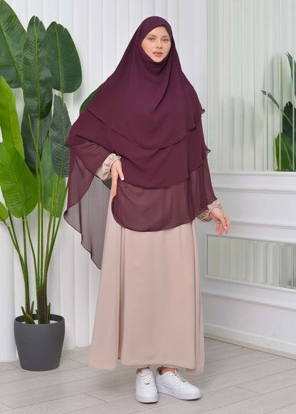 Chiffon Hijab Ready Made Veiled Practical Scarf 3 Layer - Cover Souffle 827 - Weinrot