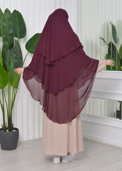 Chiffon Hijab Ready Made Veiled Practical Scarf 3 Layer - Cover Souffle 827 - Weinrot