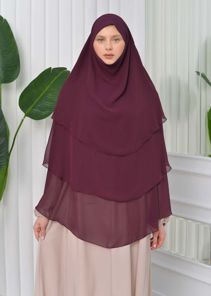 Chiffon Hijab Ready Made Veiled Practical Scarf 3 Layer - Cover Souffle 827 - Weinrot