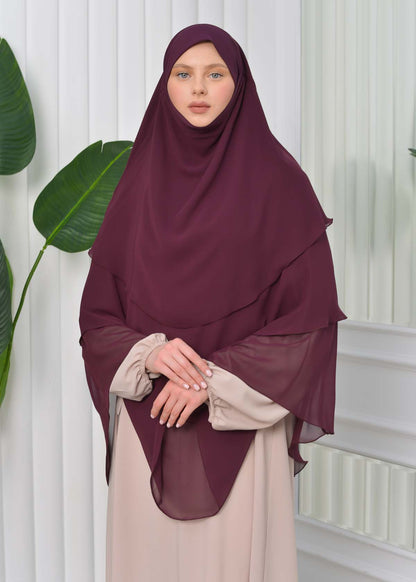 Chiffon Hijab Ready Made Veiled Practical Scarf 3 Layer - Cover Souffle 827 - Weinrot