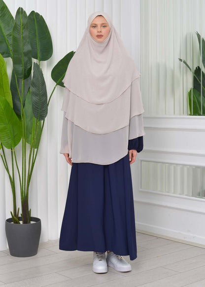 Chiffon Hijab Ready Made Veiled Practical Scarf 3 Layer - Cover Souffle 827 - Creme