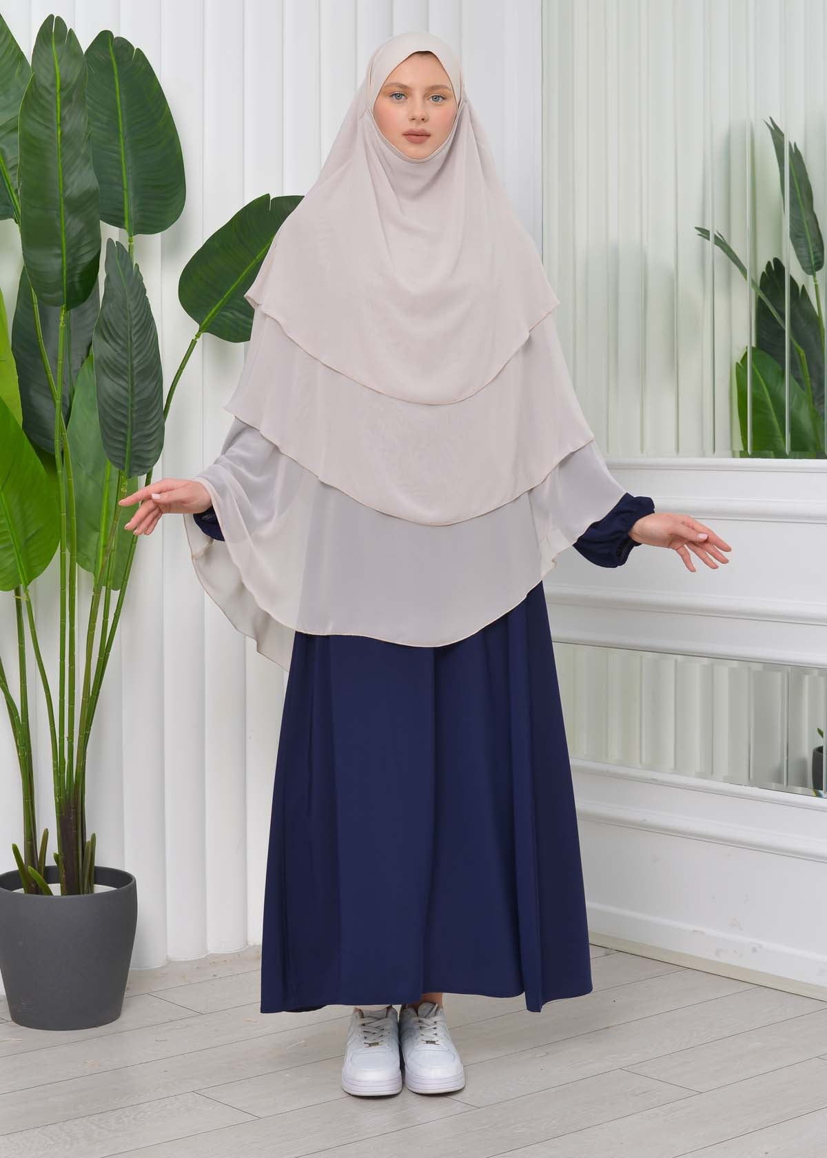 Chiffon Hijab Ready Made Veiled Practical Scarf 3 Layer - Cover Souffle 827 - Creme
