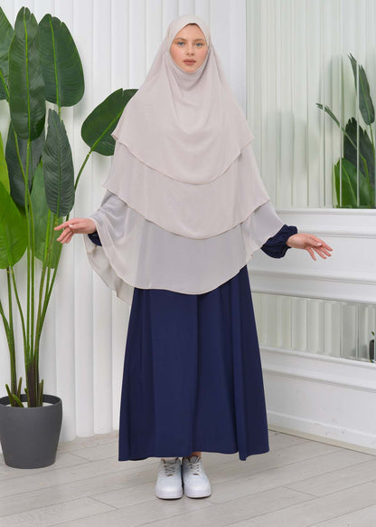 Chiffon Hijab Ready Made Veiled Practical Scarf 3 Layer - Cover Souffle 827 - Creme