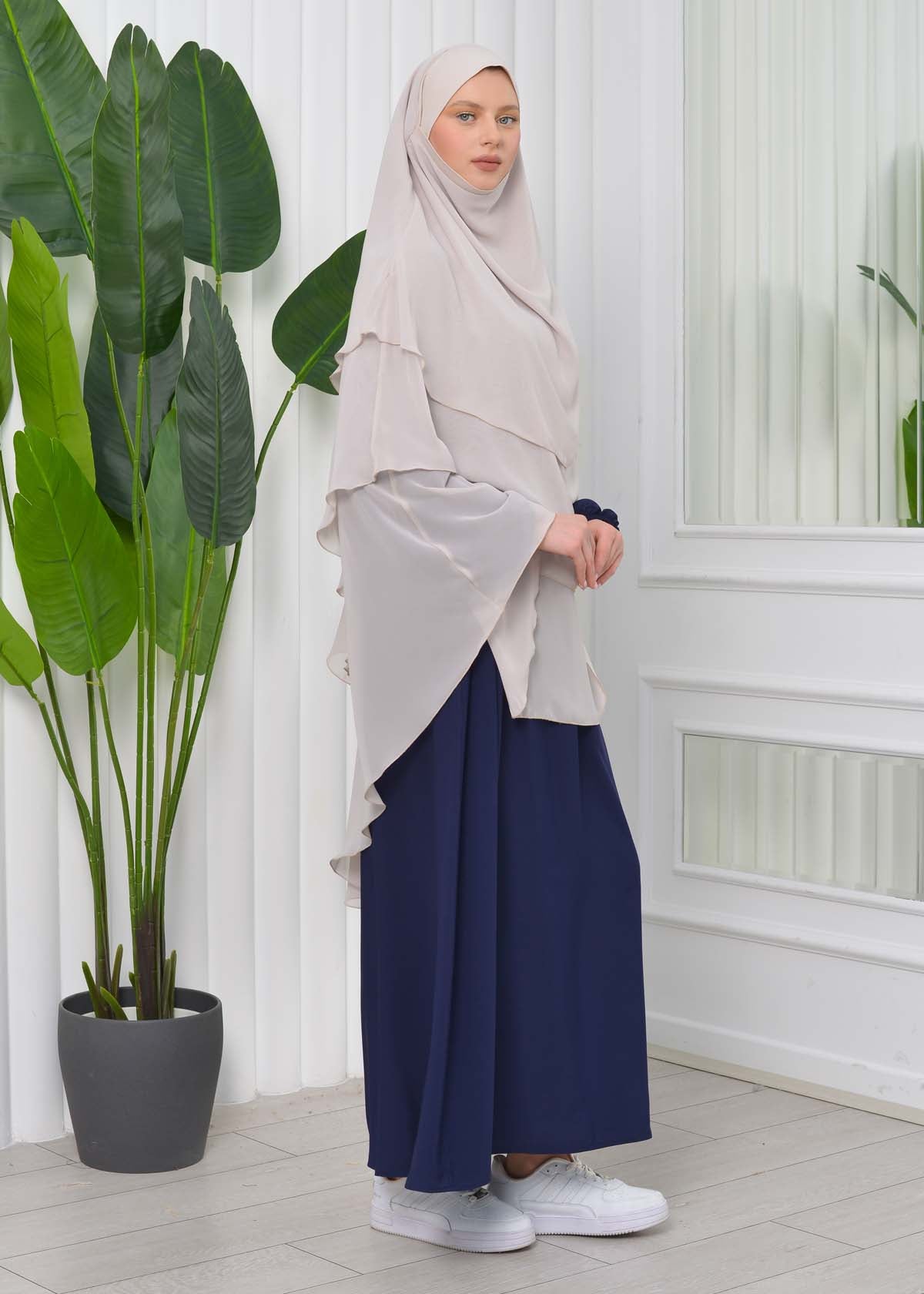 Chiffon Hijab Ready Made Veiled Practical Scarf 3 Layer - Cover Souffle 827 - Creme
