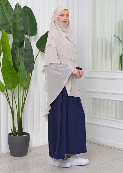 Chiffon Hijab Ready Made Veiled Practical Scarf 3 Layer - Cover Souffle 827 - Creme