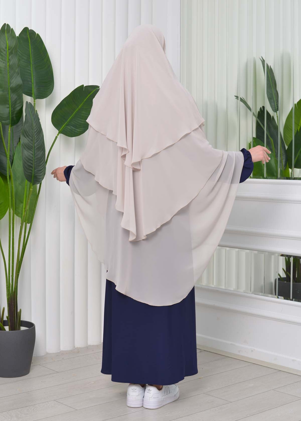 Chiffon Hijab Ready Made Veiled Practical Scarf 3 Layer - Cover Souffle 827 - Creme
