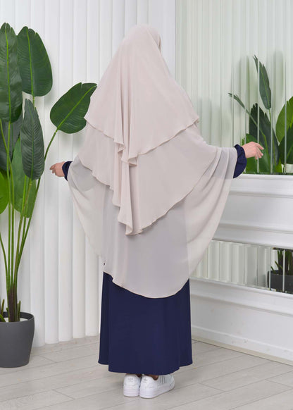 Chiffon Hijab Ready Made Veiled Practical Scarf 3 Layer - Cover Souffle 827 - Creme