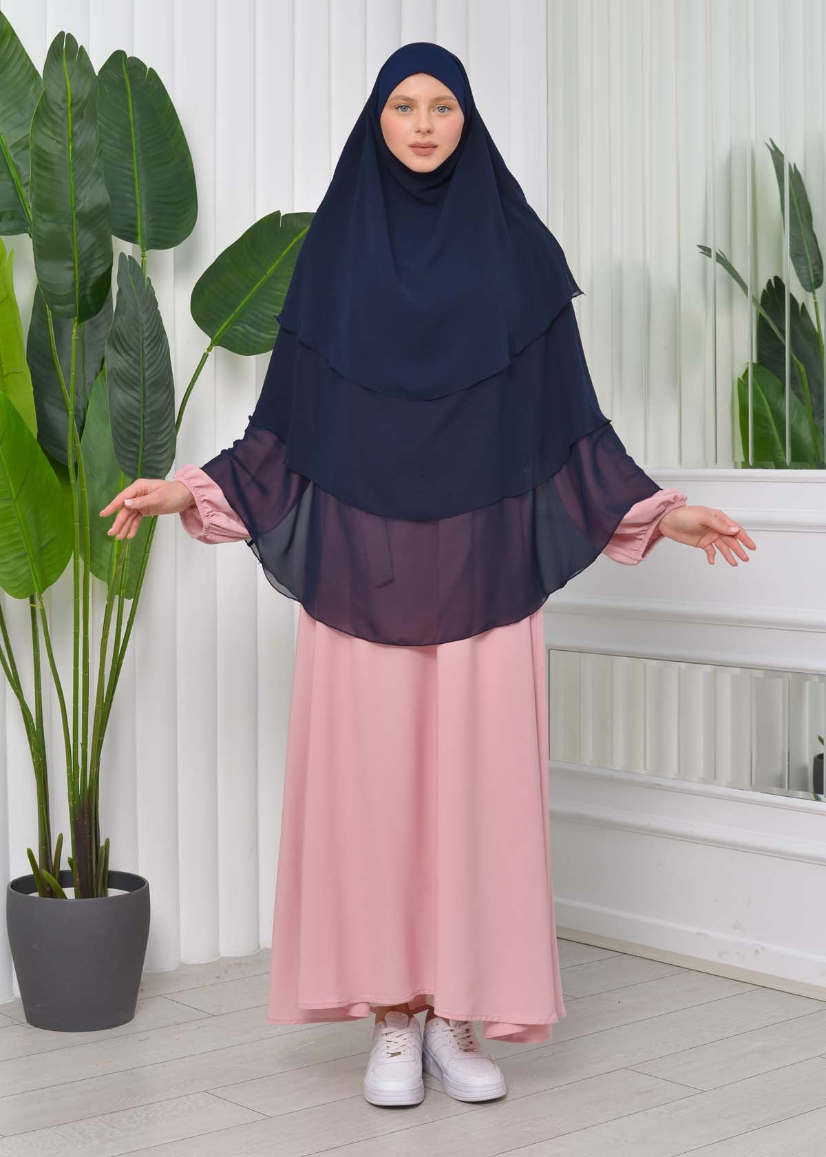 Chiffon Hijab Ready Made Veiled Practical Scarf 3 Layer - Cover Souffle 827 - Dunkelblau