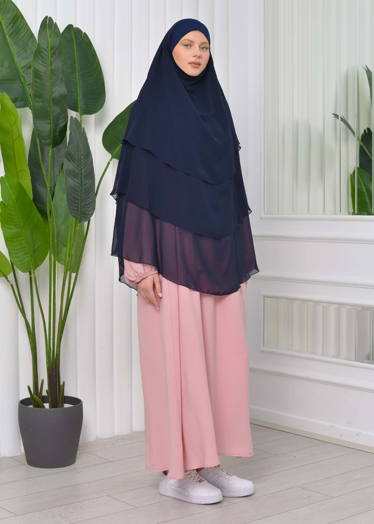 Chiffon Hijab Ready Made Veiled Practical Scarf 3 Layer - Cover Souffle 827 - Dunkelblau