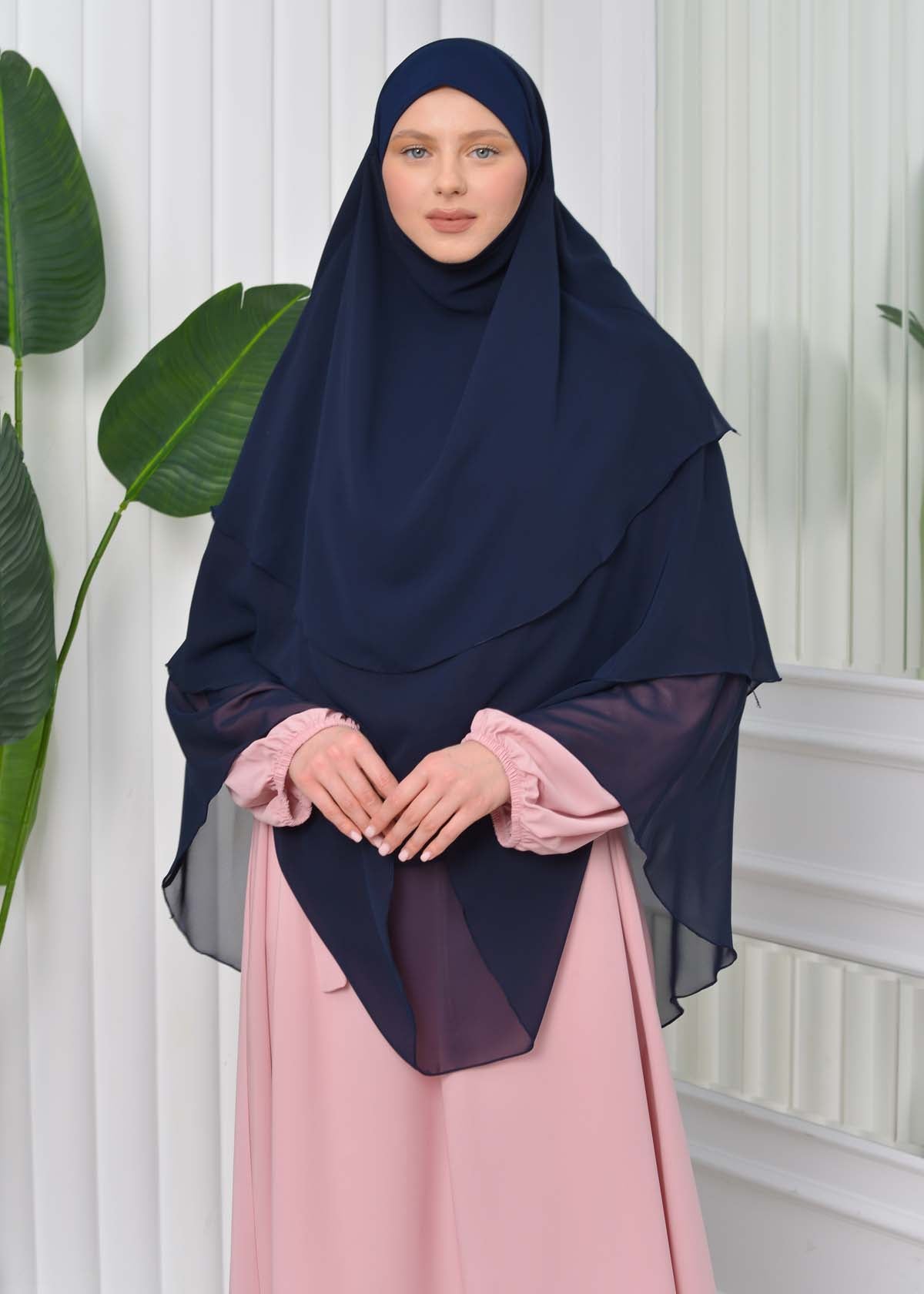 Chiffon Hijab Ready Made Veiled Practical Scarf 3 Layer - Cover Souffle 827 - Dunkelblau