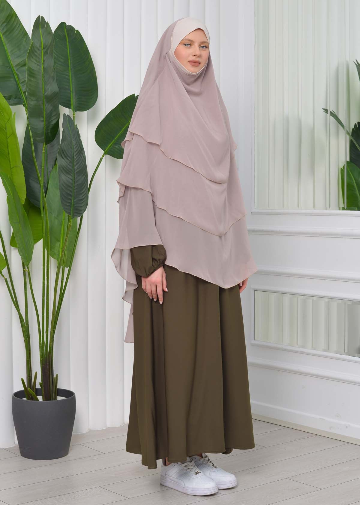 Chiffon Hijab Ready Made Veiled Practical Scarf 3 Layer - Cover Souffle 827 - Hellbraun