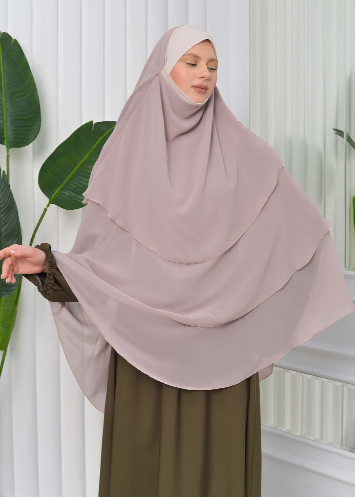 Chiffon Hijab Ready Made Veiled Practical Scarf 3 Layer - Cover Souffle 827 - Hellbraun