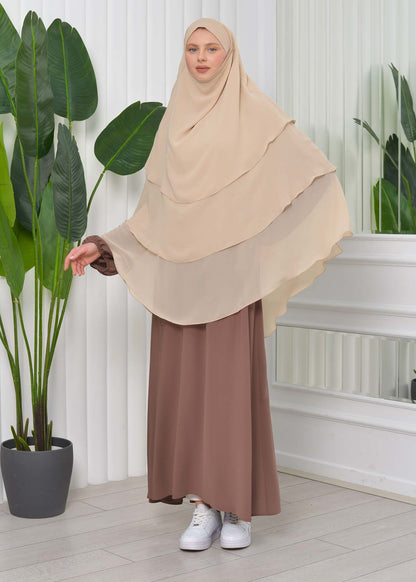 Chiffon Hijab Ready Made Veiled Practical Scarf 3 Layer - Cover Souffle 827 - Tahini
