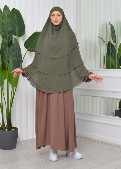 Chiffon Hijab Ready Made Veiled Practical Scarf 3 Layer - Cover Souffle 827 - Dunkelkhaki