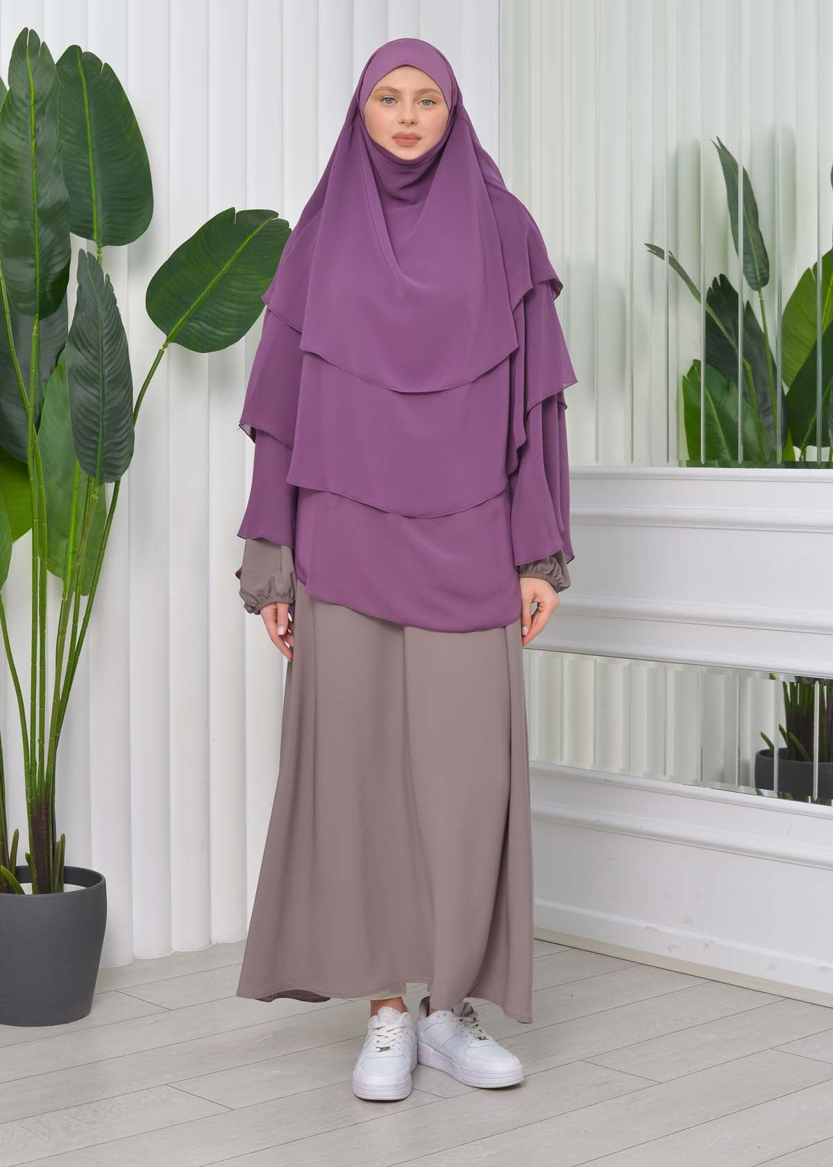 Chiffon Hijab Ready Made Veiled Practical Scarf 3 Layer - Cover Souffle 827 - Lavendel