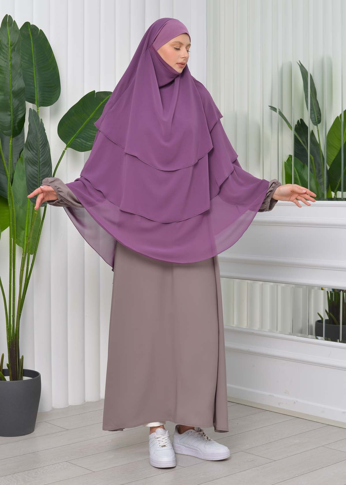 Chiffon Hijab Ready Made Veiled Practical Scarf 3 Layer - Cover Souffle 827 - Lavendel